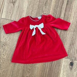 Kissy Kissy Red Velvet Baby Dress with White Bow